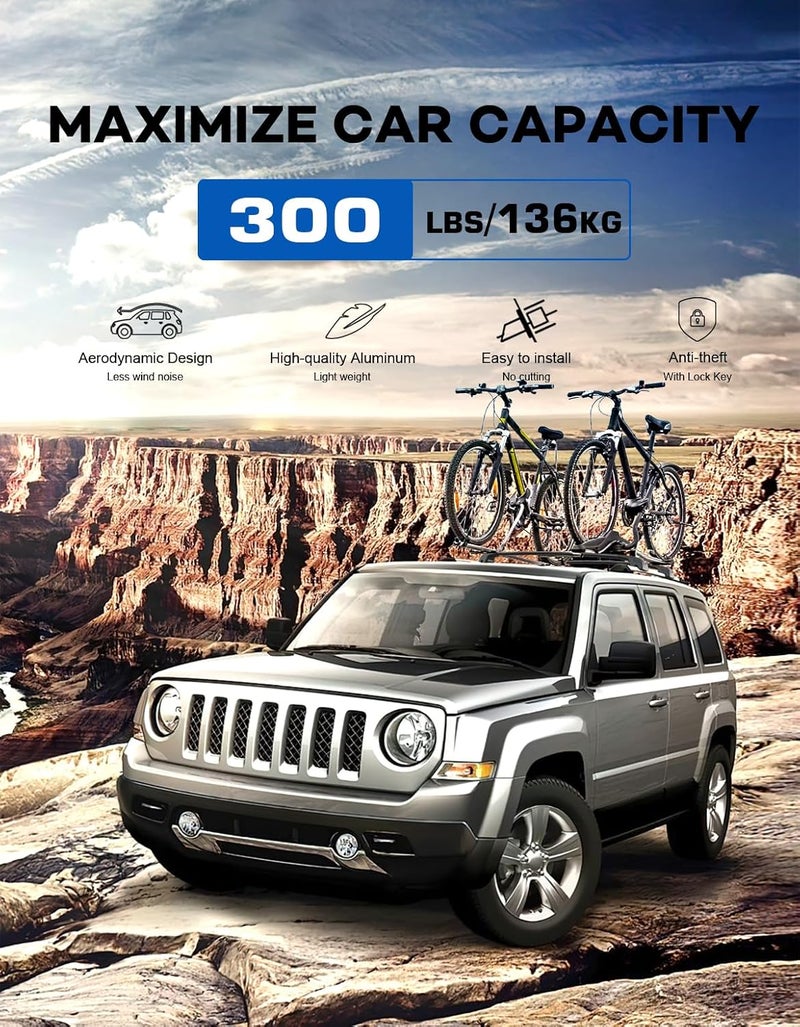 wonderdriver 300lbs Lockable Roof Rack Cross Bars Compatible with Jeep Patriot 2007-2017,Heavy Duty Aluminum Roof Rails Crossbars Cargo Canoe Black Rooftop Cargo. - Image 3